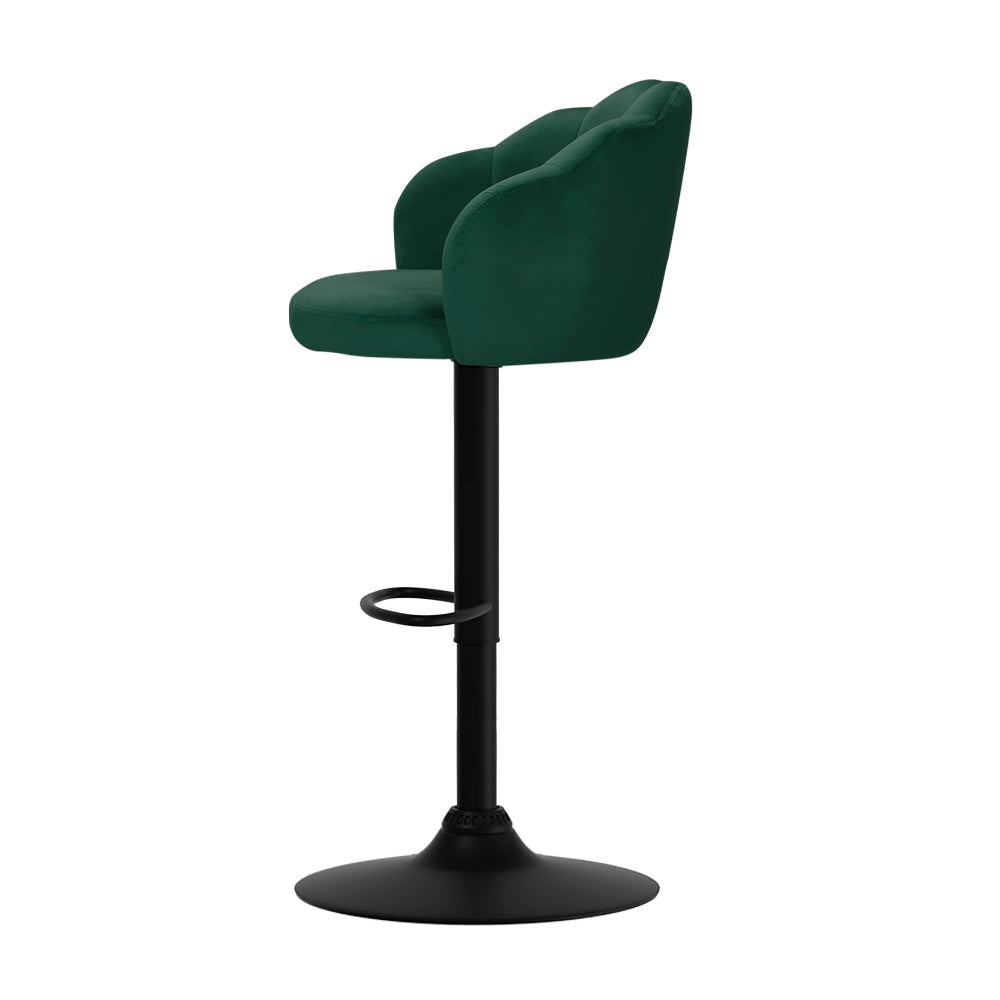 Artiss Set of 2 Bar Stools Kitchen Stool Swivel Chair Gas Lift Velvet Chairs Green Nessah-3