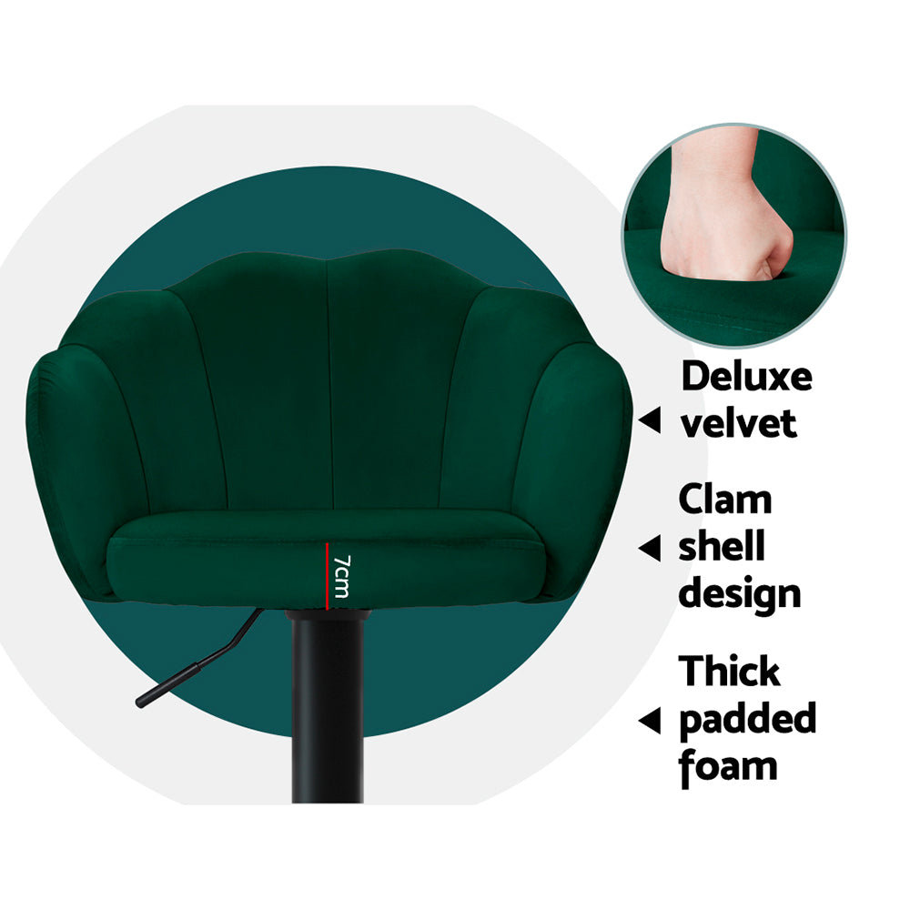 Artiss Set of 2 Bar Stools Kitchen Stool Swivel Chair Gas Lift Velvet Chairs Green Nessah-6