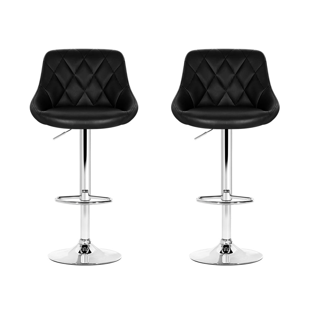 Artiss Set of 2 Bar Stools PU Leather Diamond Style - Black-2