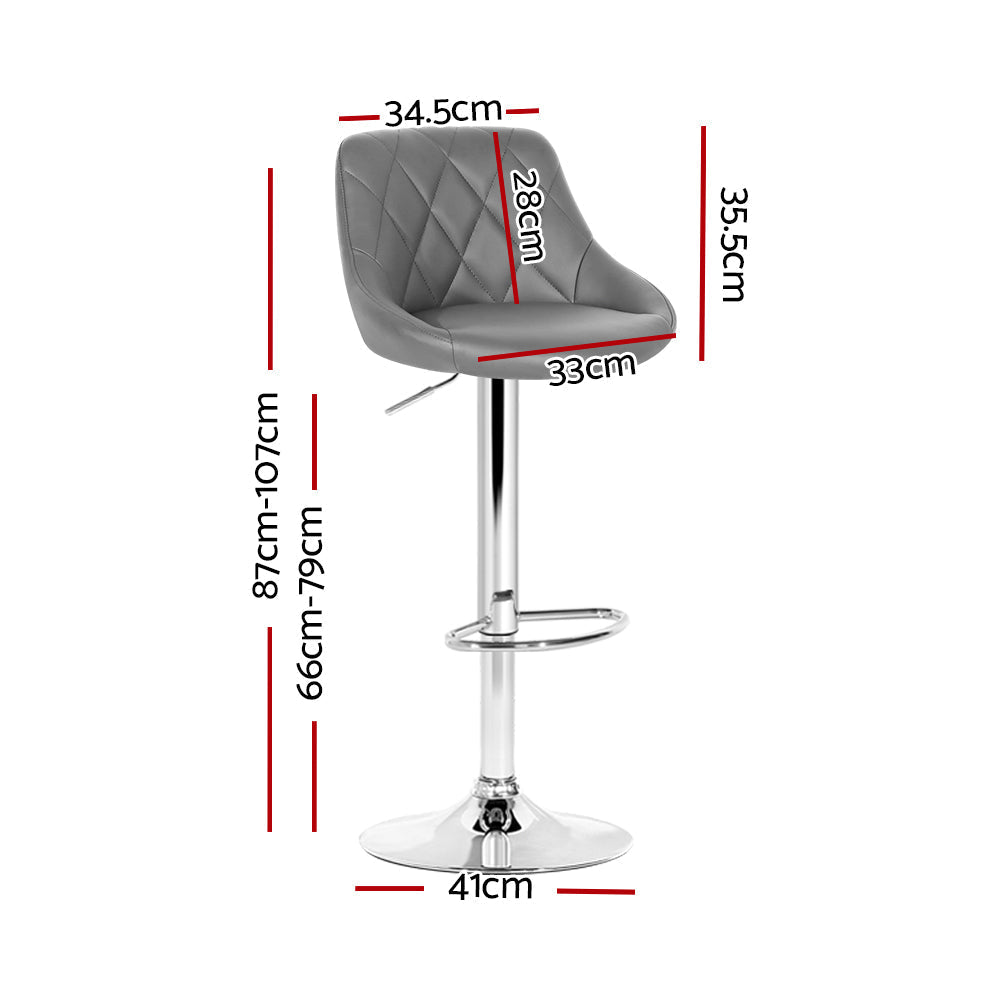 Artiss Set of 2 Bar Stools PU Leather Diamond Style - Grey-1