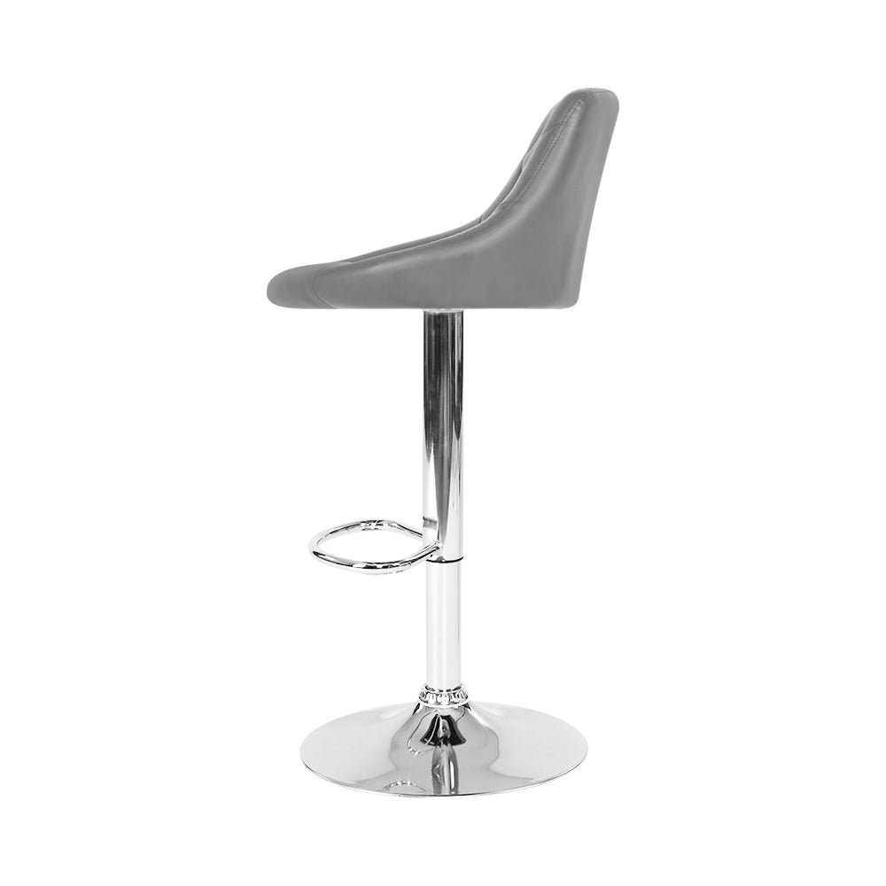 Artiss Set of 2 Bar Stools PU Leather Diamond Style - Grey-3