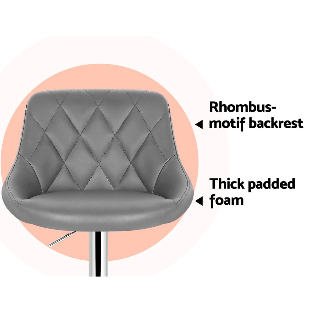 Artiss Set of 2 Bar Stools PU Leather Diamond Style - Grey-4
