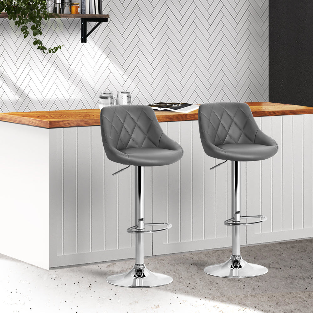 Artiss Set of 2 Bar Stools PU Leather Diamond Style - Grey-7