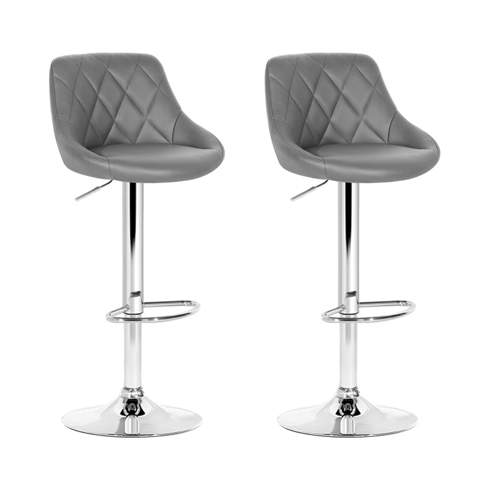 Artiss Set of 2 Bar Stools PU Leather Diamond Style - Grey-0
