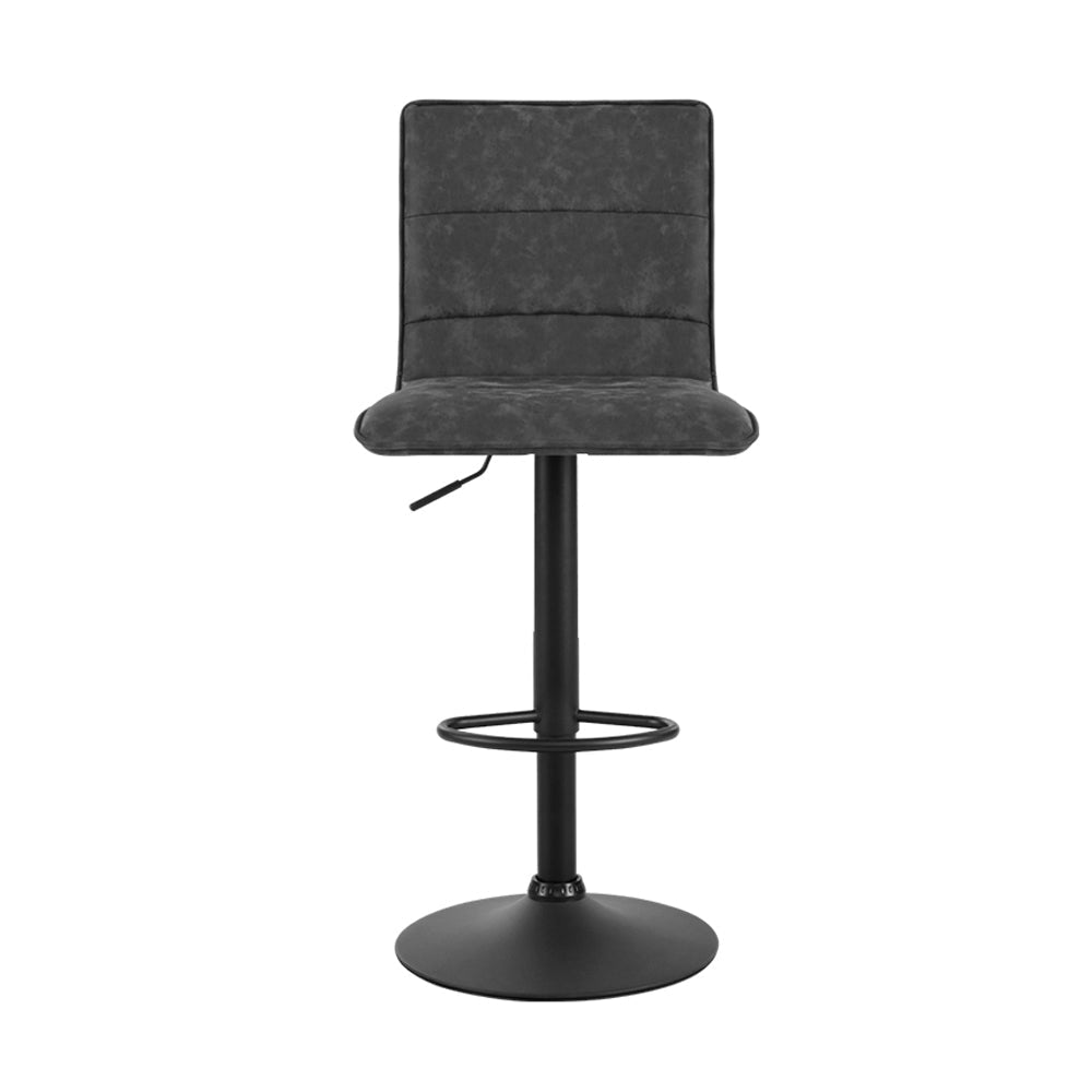 Artiss Set of 2 Bar Stools PU Leather Smooth Line Style - Grey and Black-2