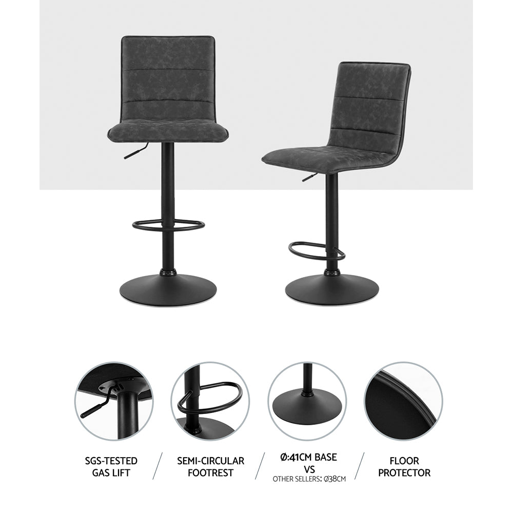 Artiss Set of 2 Bar Stools PU Leather Smooth Line Style - Grey and Black-4