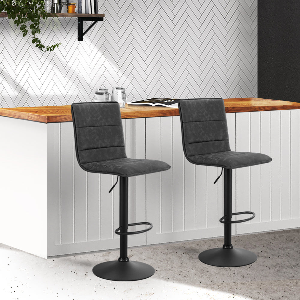 Artiss Set of 2 Bar Stools PU Leather Smooth Line Style - Grey and Black-7