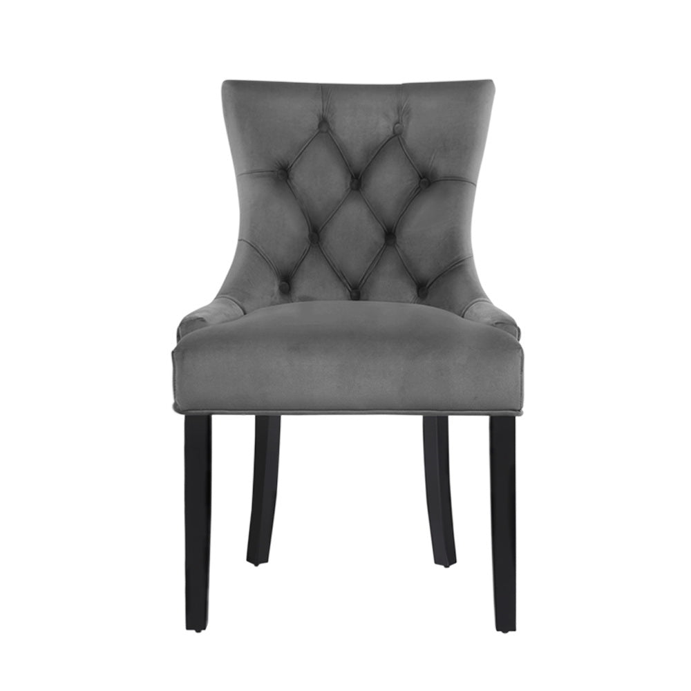 Artiss Set of 2 Dining Chairs French Provincial Retro Chair Wooden Velvet Fabric Grey-2