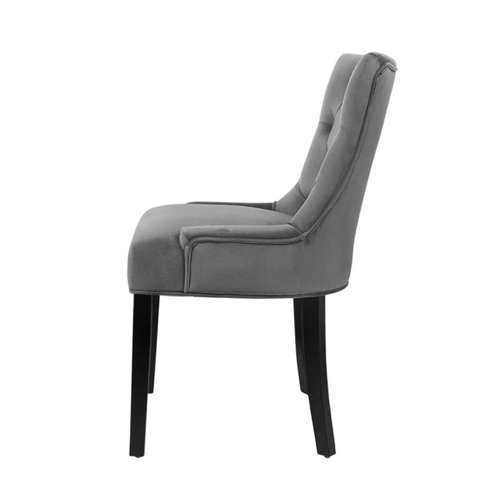 Artiss Set of 2 Dining Chairs French Provincial Retro Chair Wooden Velvet Fabric Grey-3