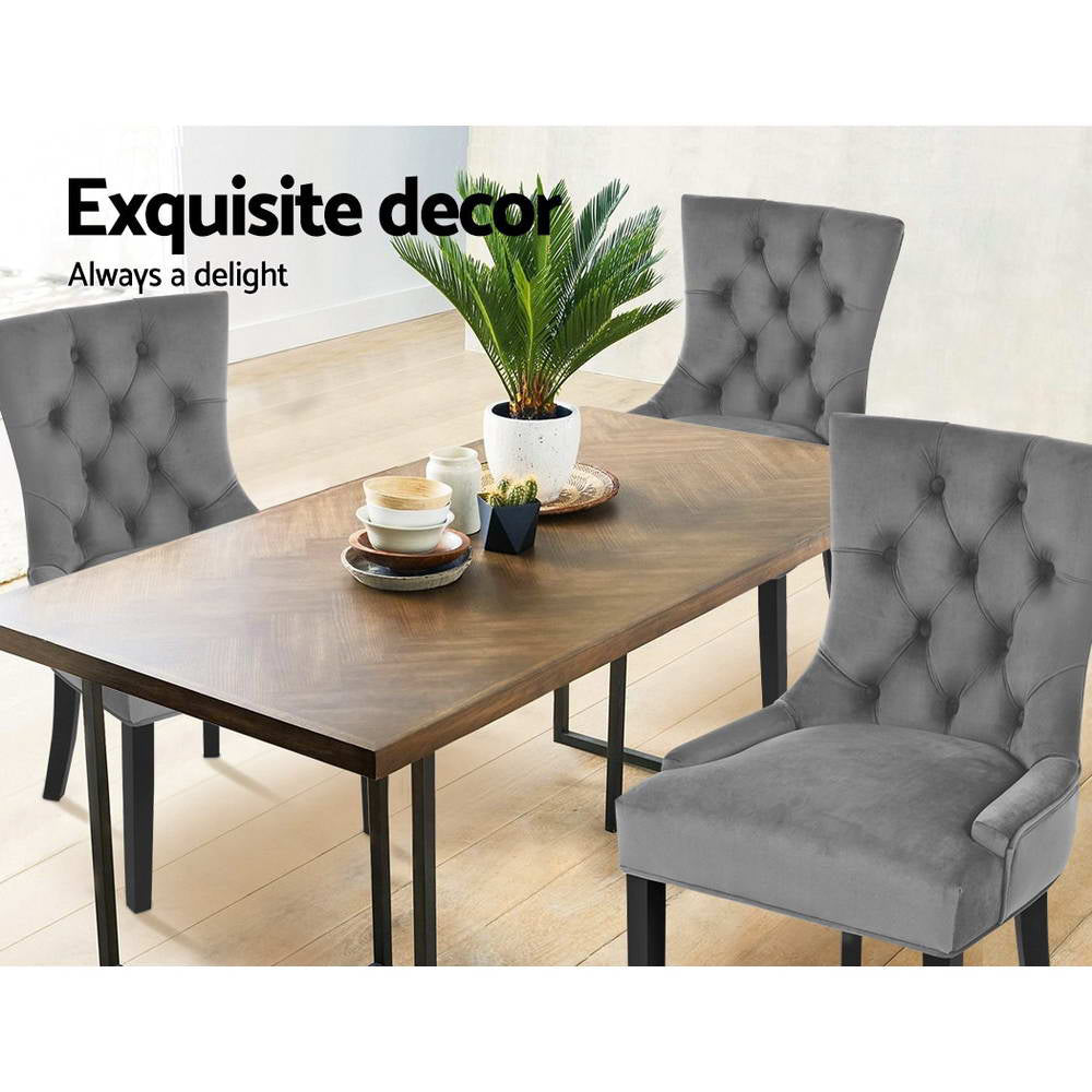 Artiss Set of 2 Dining Chairs French Provincial Retro Chair Wooden Velvet Fabric Grey-4