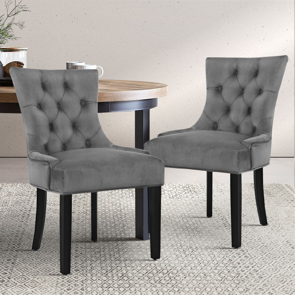 Artiss Set of 2 Dining Chairs French Provincial Retro Chair Wooden Velvet Fabric Grey-7
