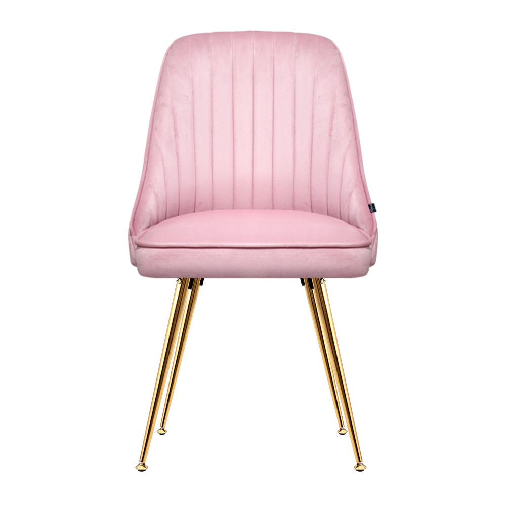 Artiss Set of 2 Dining Chairs Retro Chair Cafe Kitchen Modern Iron Legs Velvet Pink-2