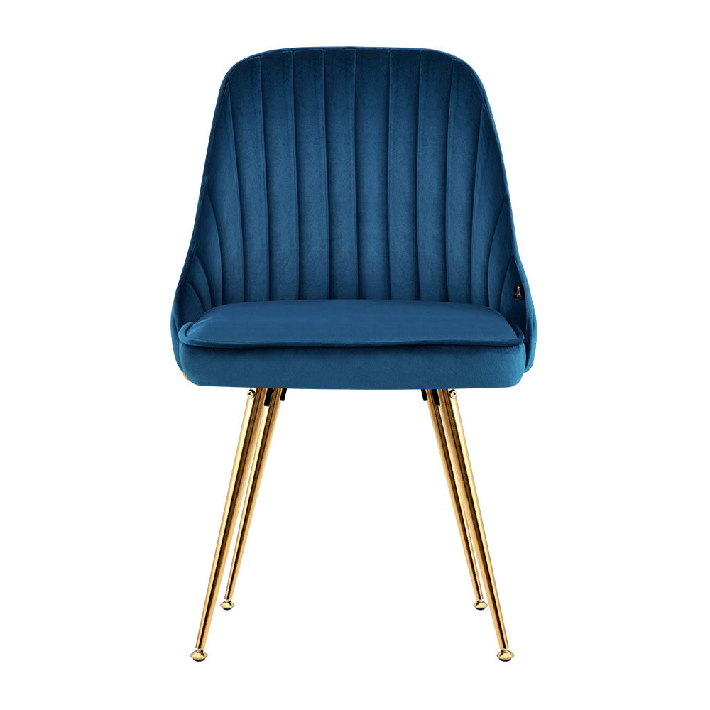 Artiss Set of 2 Dining Chairs Retro Chair Cafe Kitchen Modern Metal Legs Velvet Blue-2