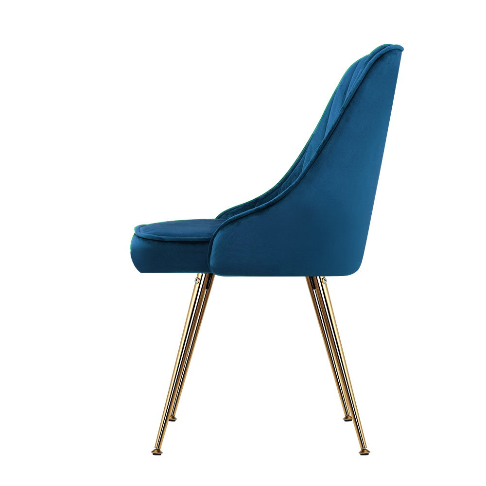 Artiss Set of 2 Dining Chairs Retro Chair Cafe Kitchen Modern Metal Legs Velvet Blue-3