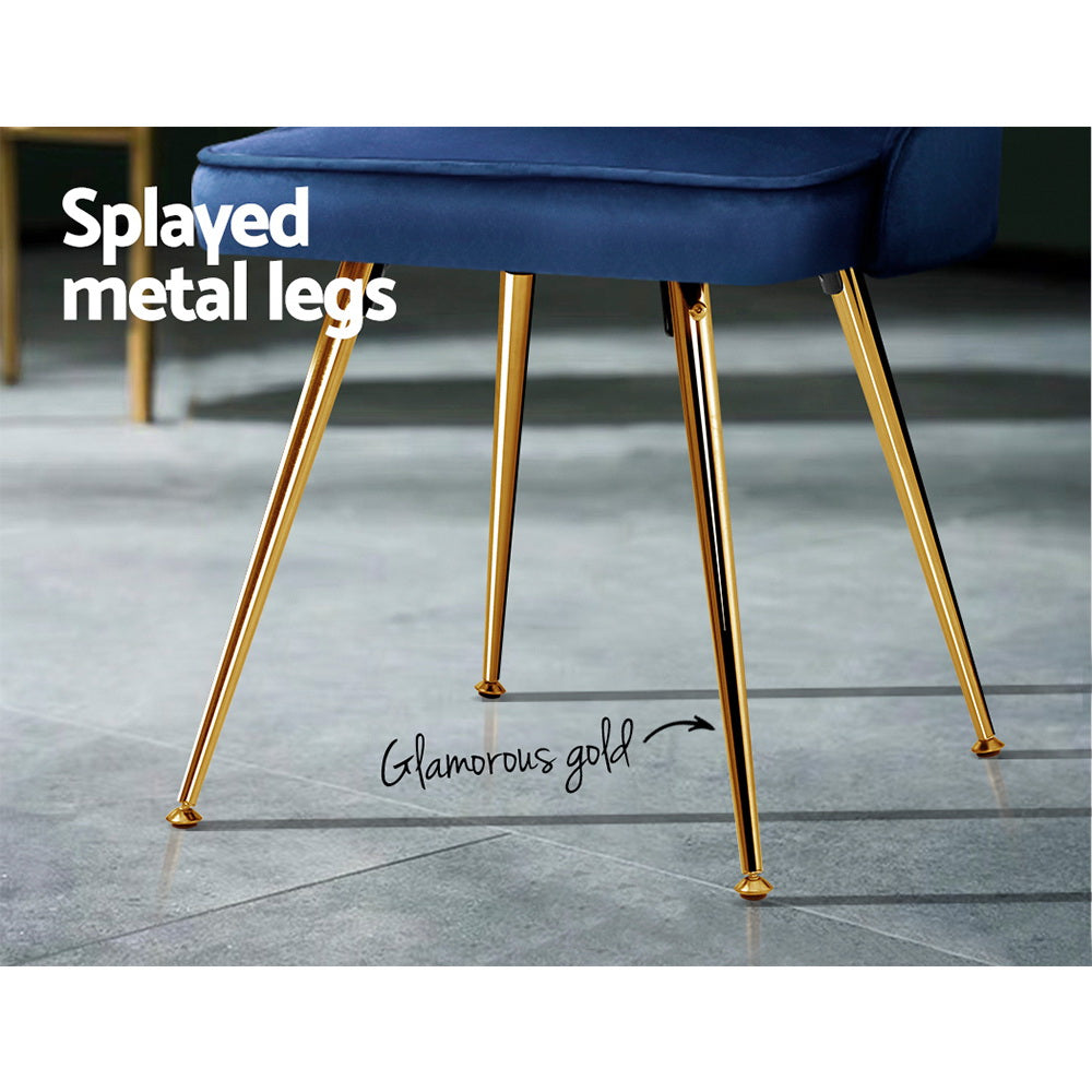 Artiss Set of 2 Dining Chairs Retro Chair Cafe Kitchen Modern Metal Legs Velvet Blue-6