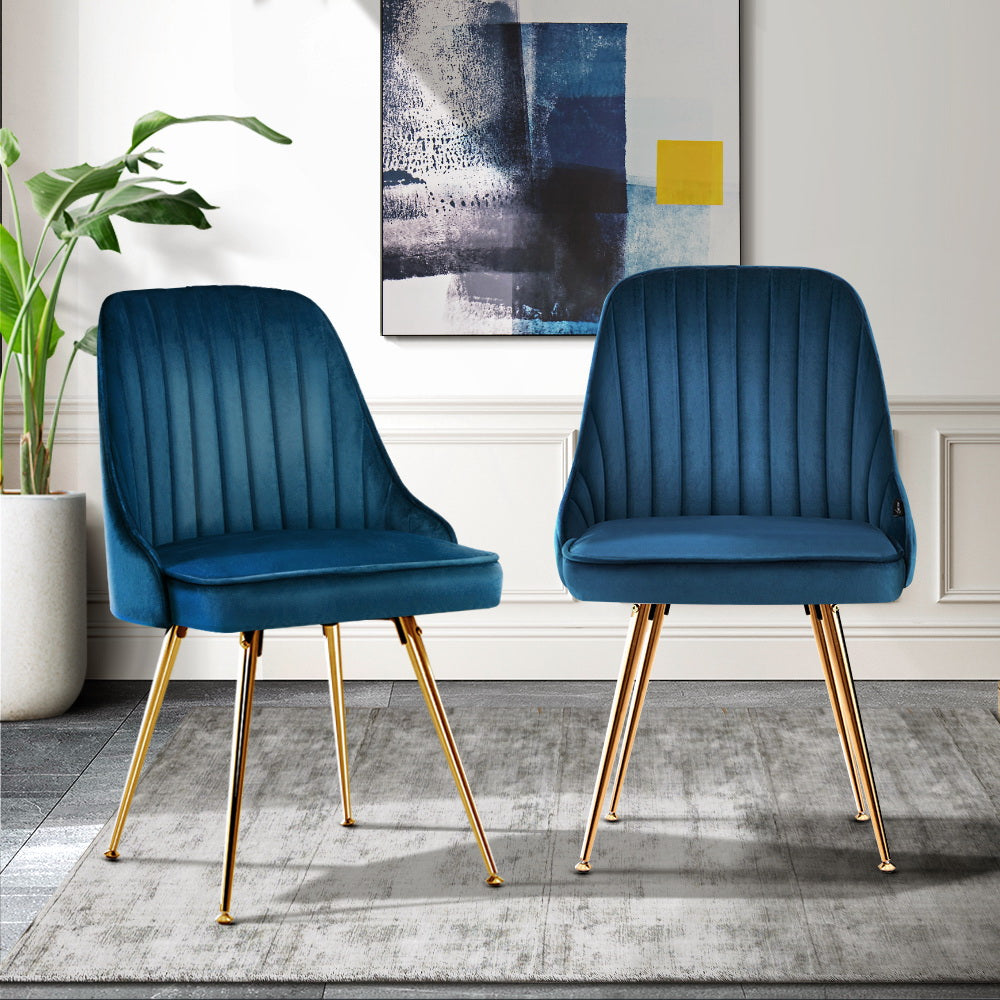 Artiss Set of 2 Dining Chairs Retro Chair Cafe Kitchen Modern Metal Legs Velvet Blue-7