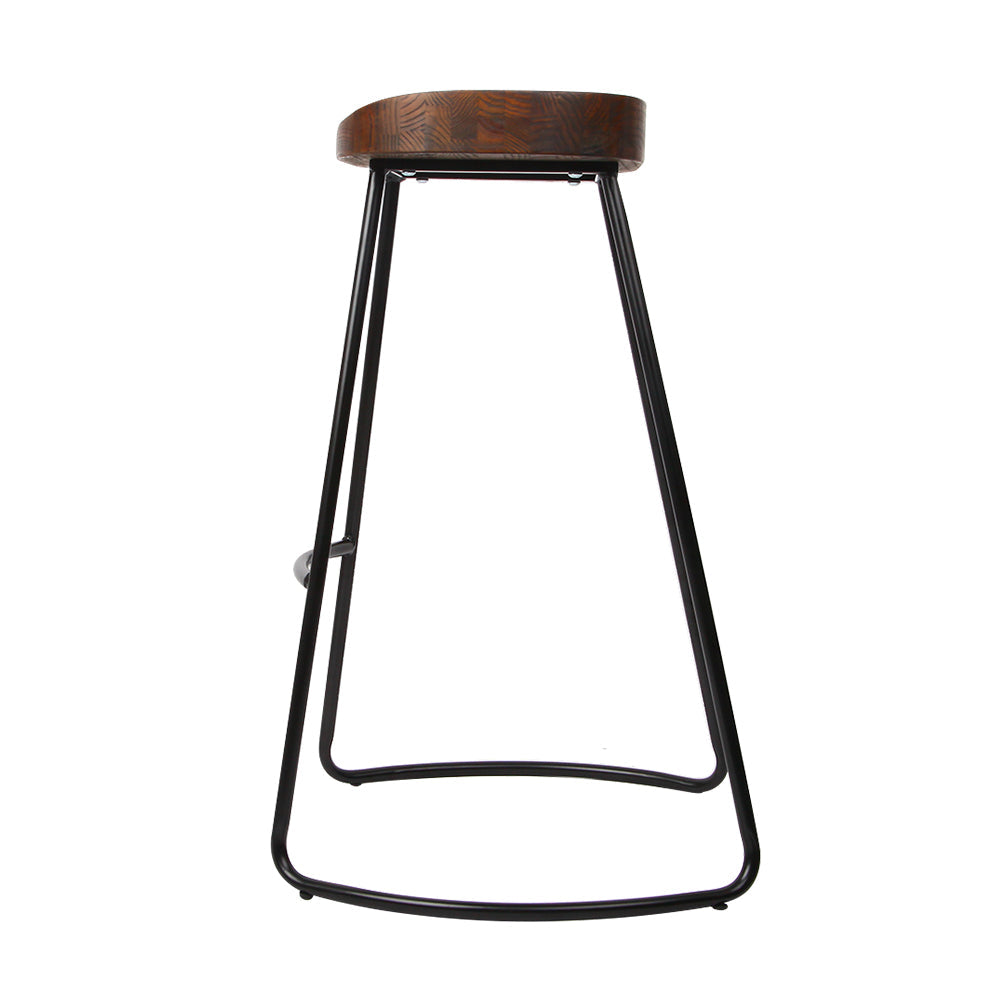 Artiss Set of 2 Elm Wood Backless Bar Stools 65cm - Black and Dark Natural-3