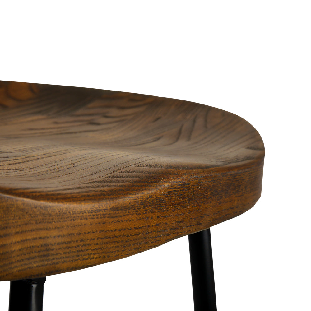Artiss Set of 2 Elm Wood Backless Bar Stools 65cm - Black and Dark Natural-4