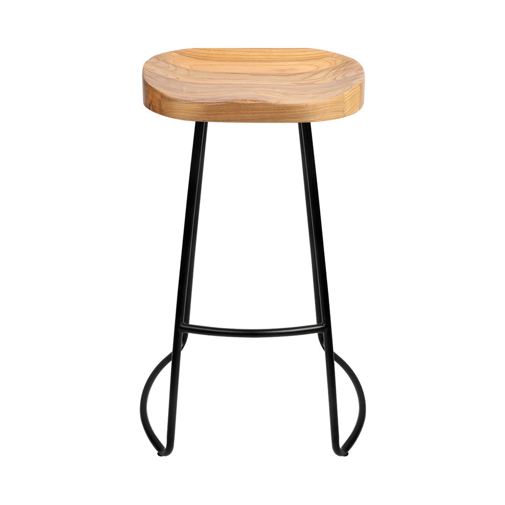 Artiss Set of 2 Elm Wood Backless Bar Stools 75cm - Black and Light Natural-2