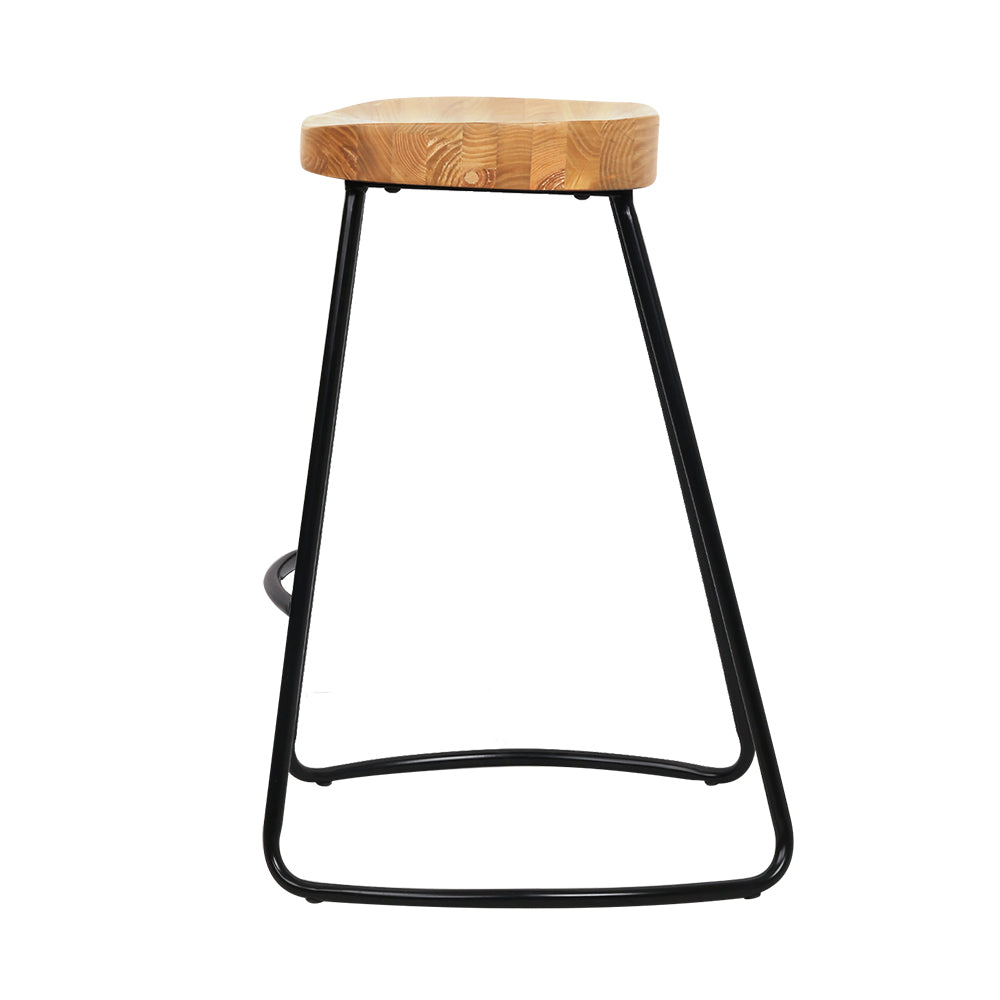Artiss Set of 2 Elm Wood Backless Bar Stools 75cm - Black and Light Natural-3