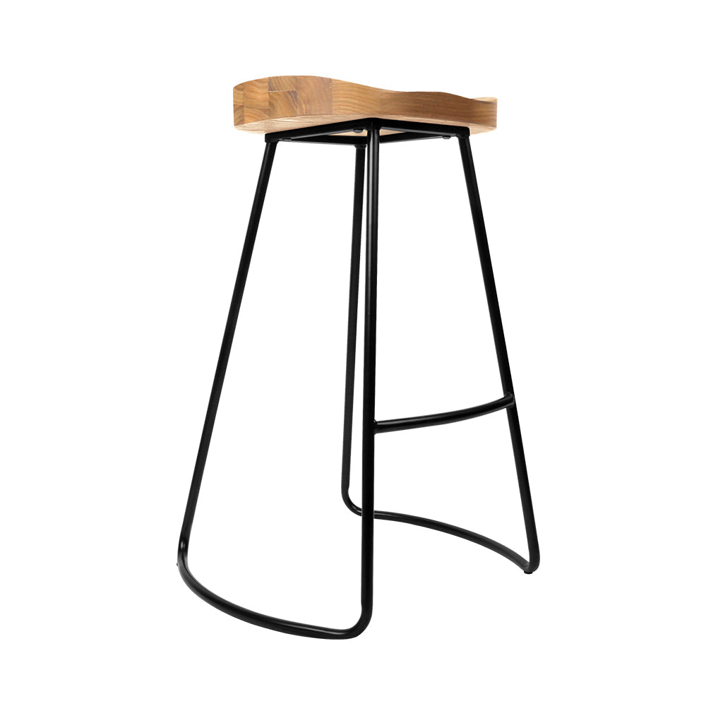 Artiss Set of 2 Elm Wood Backless Bar Stools 75cm - Black and Light Natural-4