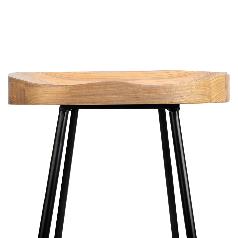 Artiss Set of 2 Elm Wood Backless Bar Stools 75cm - Black and Light Natural-6
