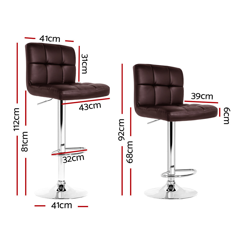 Artiss Set of 2 Gas Lift Bar Stools PU Leather - Chocolate Brown-1