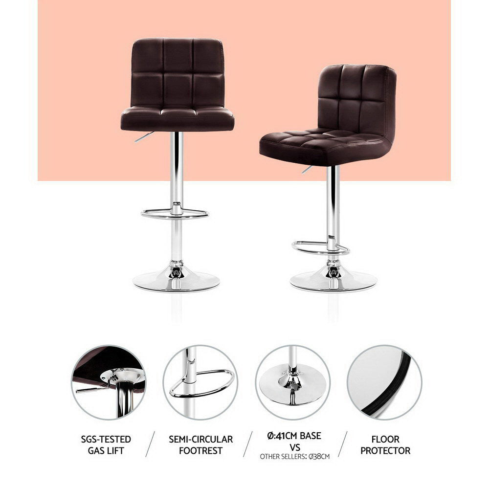 Artiss Set of 2 Gas Lift Bar Stools PU Leather - Chocolate Brown-4