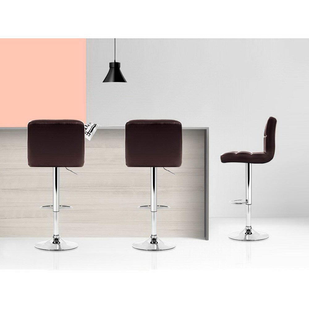 Artiss Set of 2 Gas Lift Bar Stools PU Leather - Chocolate Brown-5