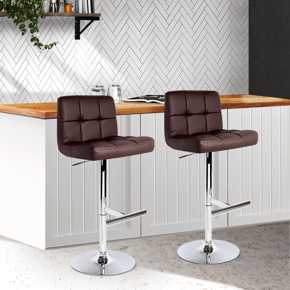 Artiss Set of 2 Gas Lift Bar Stools PU Leather - Chocolate Brown-7