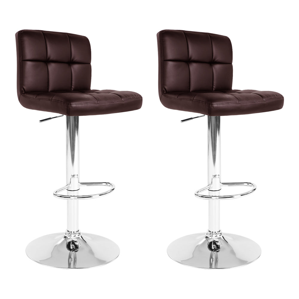 Artiss Set of 2 Gas Lift Bar Stools PU Leather - Chocolate Brown-0