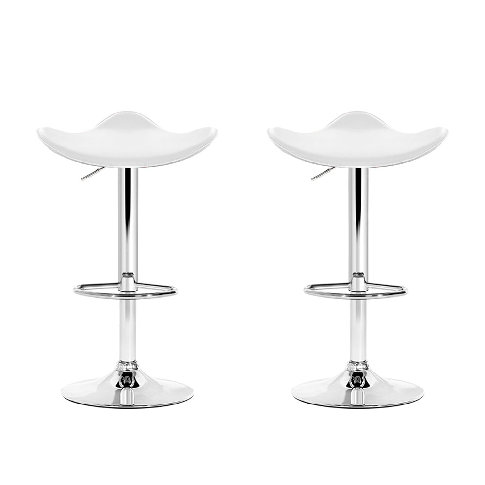 Artiss Set of 2 Gas Lift Bar Stools PU Leather - White and Chrome-2