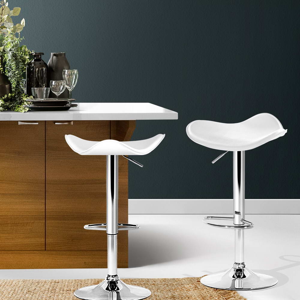 Artiss Set of 2 Gas Lift Bar Stools PU Leather - White and Chrome-7