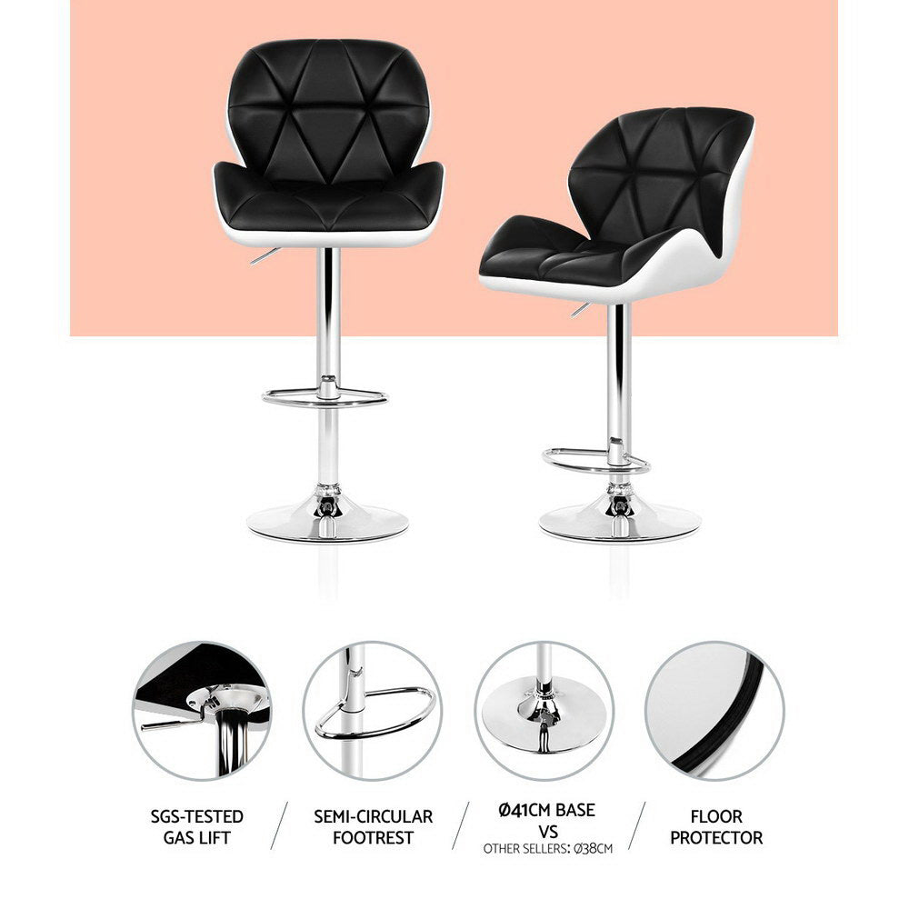 Artiss Set of 2 Kitchen Bar Stools - White, Black and Chrome-4