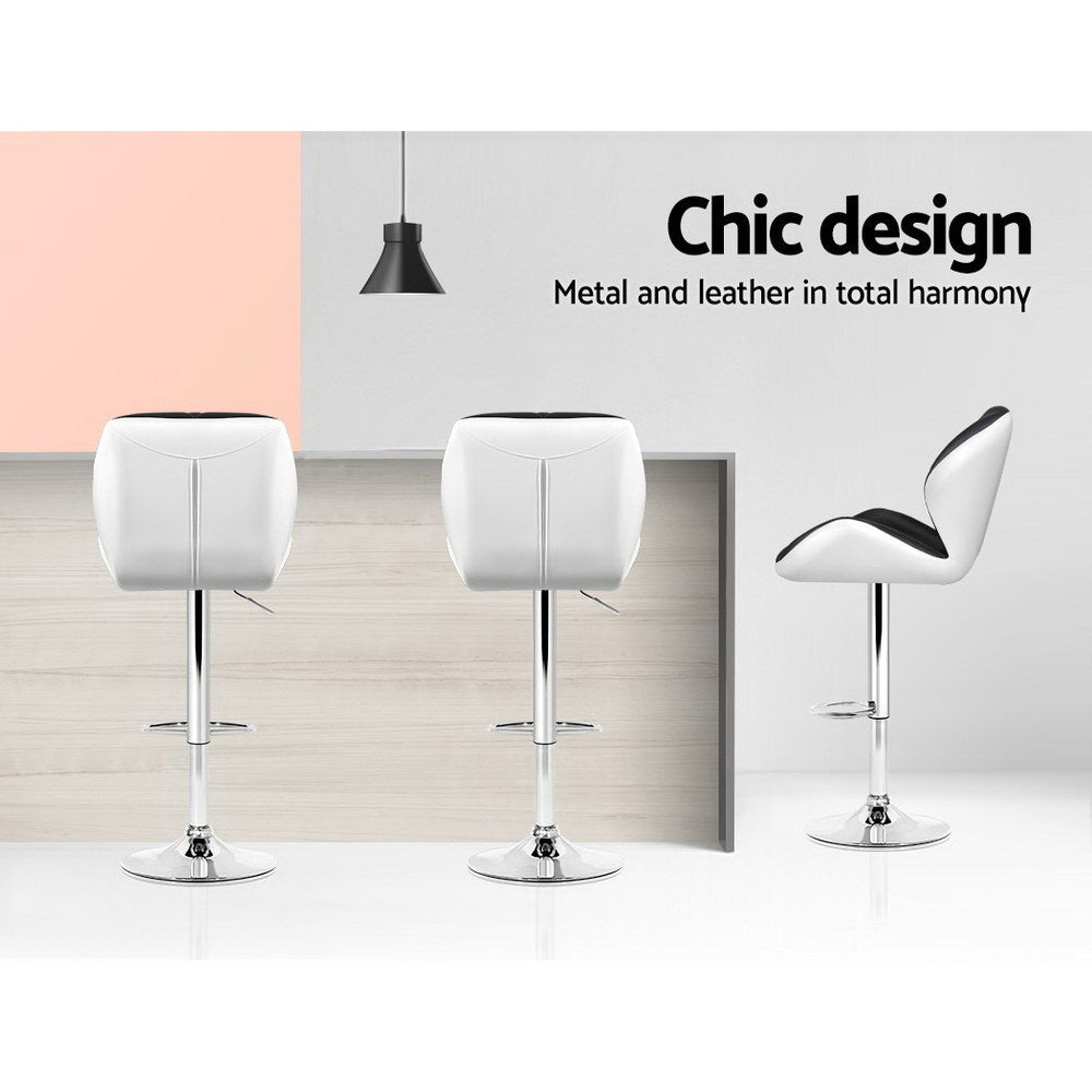 Artiss Set of 2 Kitchen Bar Stools - White, Black and Chrome-5