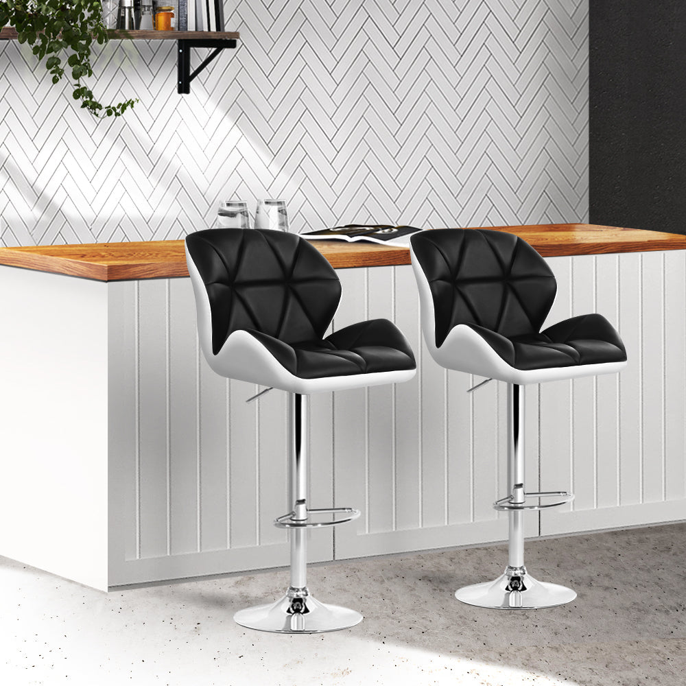 Artiss Set of 2 Kitchen Bar Stools - White, Black and Chrome-7