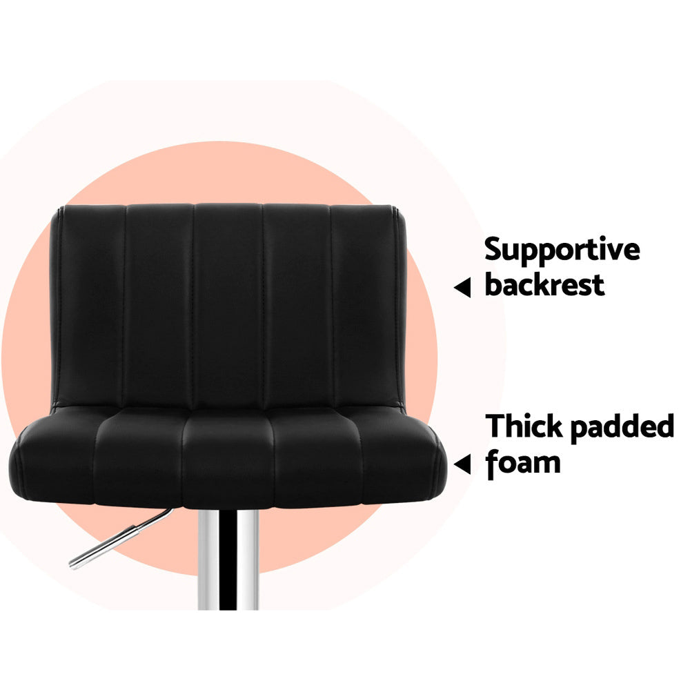 Artiss Set of 2 Line Style PU Leather Bar Stools - Black-4