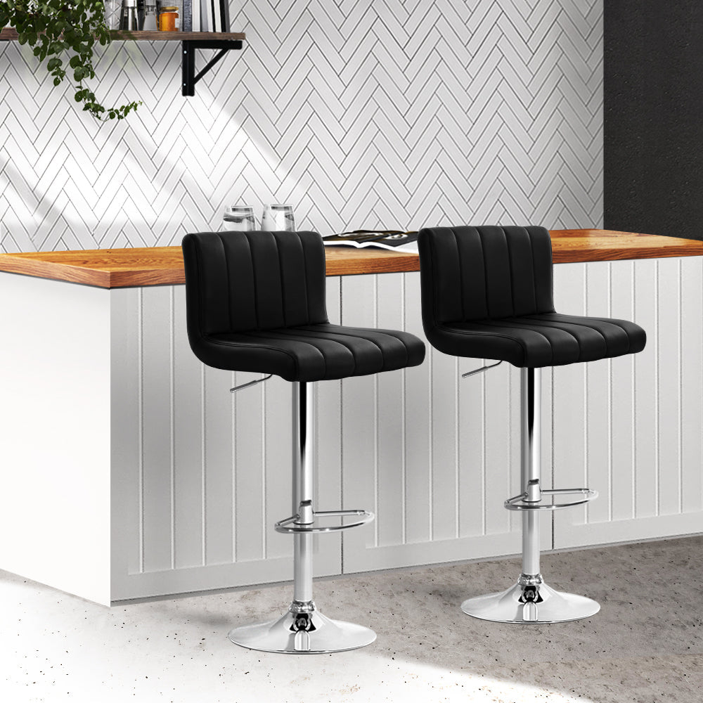 Artiss Set of 2 Line Style PU Leather Bar Stools - Black-7