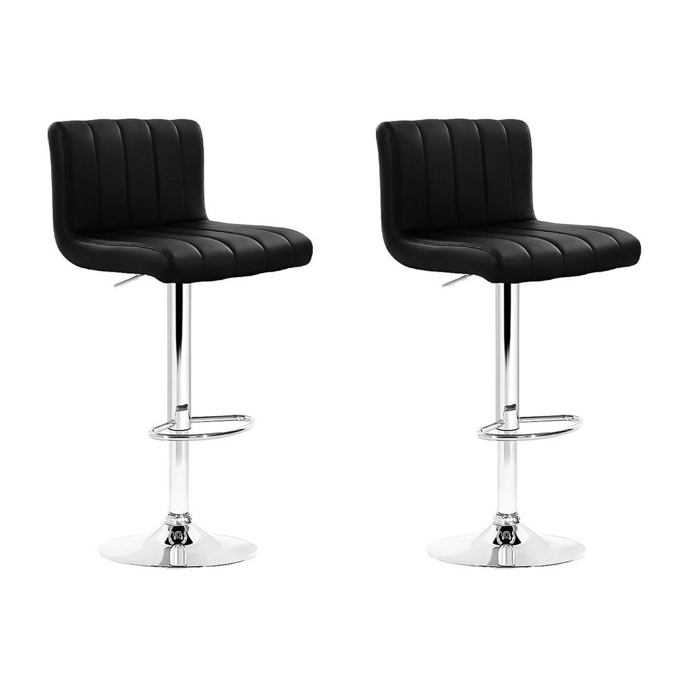 Artiss Set of 2 Line Style PU Leather Bar Stools - Black-0
