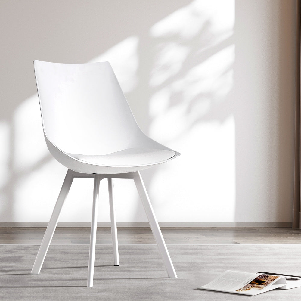 Artiss Set of 2 Lylette Dining Chairs Cafe Chairs PU Leather Padded Seat White-14