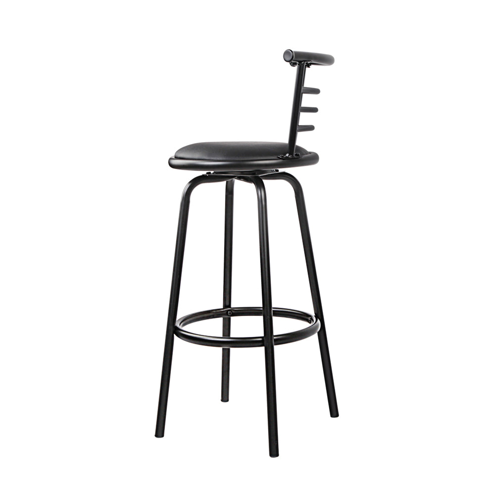 Artiss Set of 2 PU Leather Bar Stools - Black and Steel-3