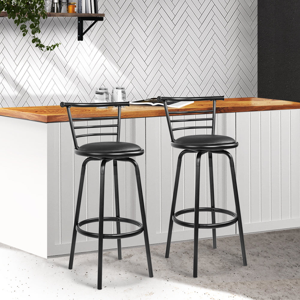 Artiss Set of 2 PU Leather Bar Stools - Black and Steel-7