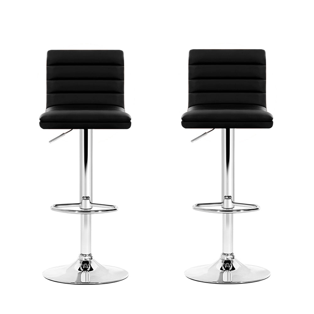 Artiss Set of 2 PU Leather Bar Stools Padded Line Style - Black-2