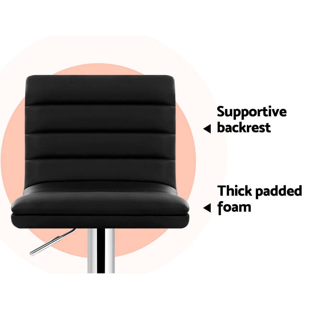 Artiss Set of 2 PU Leather Bar Stools Padded Line Style - Black-4