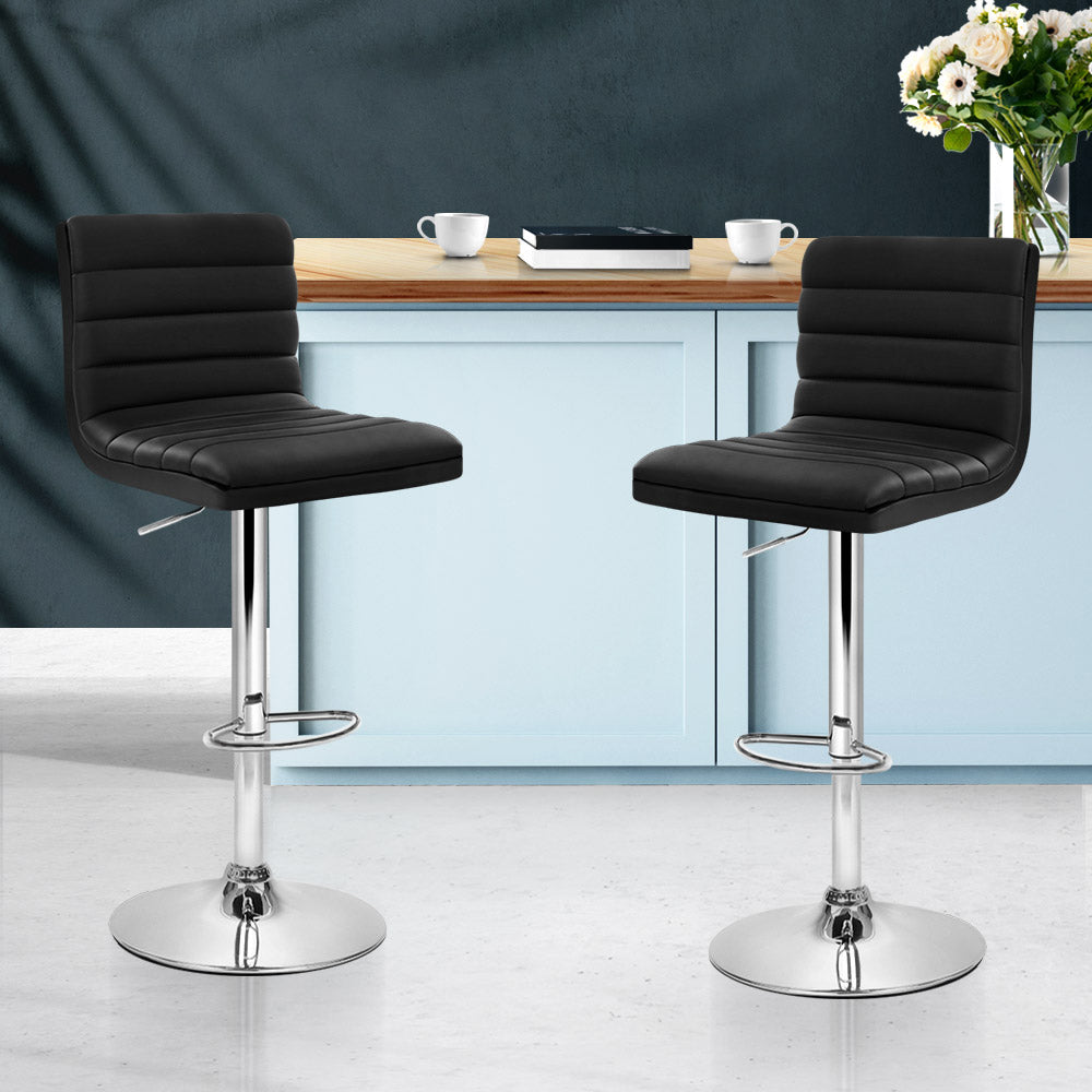 Artiss Set of 2 PU Leather Bar Stools Padded Line Style - Black-7