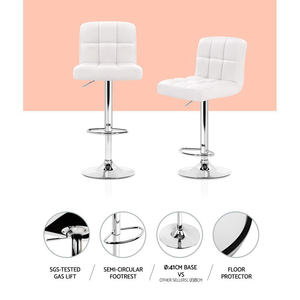 Artiss Set of 2 PU Leather Gas Lift Bar Stools - White-4