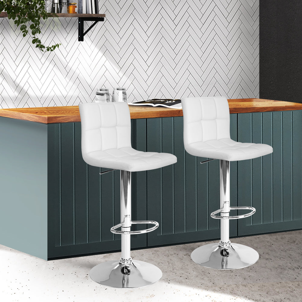 Artiss Set of 2 PU Leather Gas Lift Bar Stools - White-7