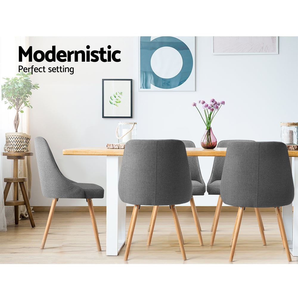 Artiss Set of 2 Replica Dining Chairs Beech Wooden Timber Chair Kitchen Fabric Grey-5