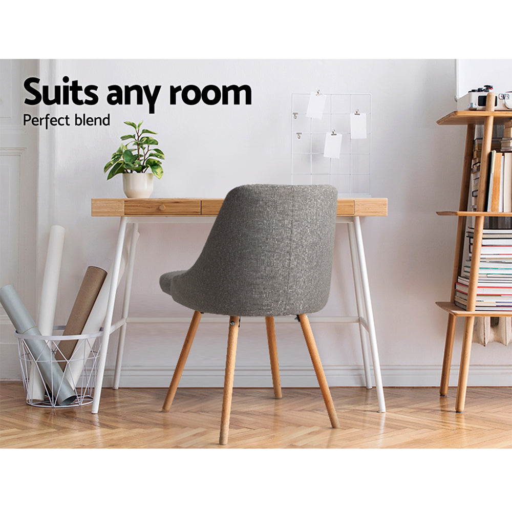 Artiss Set of 2 Replica Dining Chairs Beech Wooden Timber Chair Kitchen Fabric Grey-6
