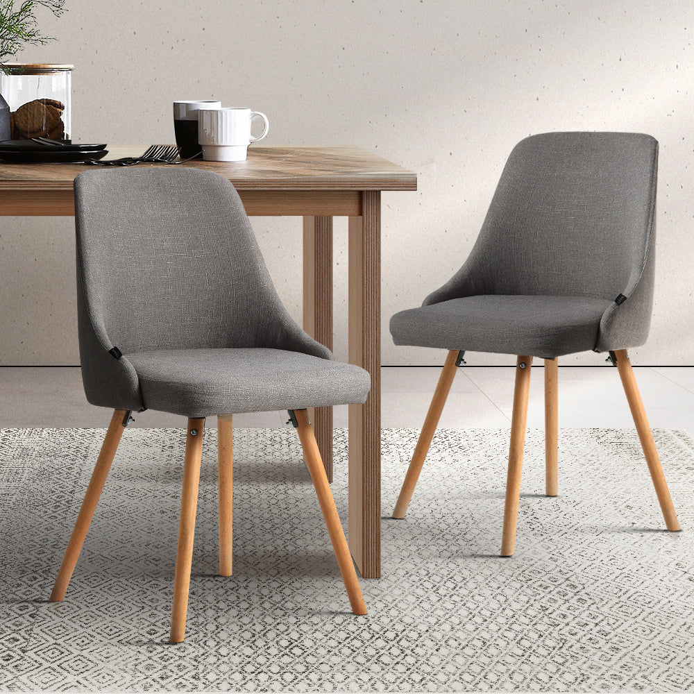 Artiss Set of 2 Replica Dining Chairs Beech Wooden Timber Chair Kitchen Fabric Grey-7